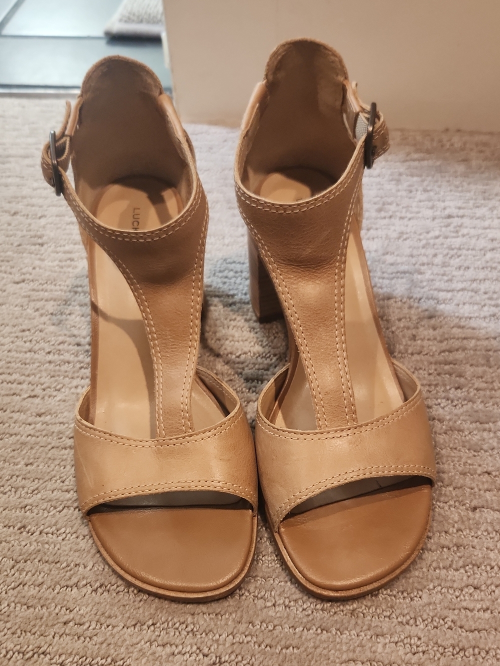 Lucky Brand Tan T-Strap High Heel Sandals